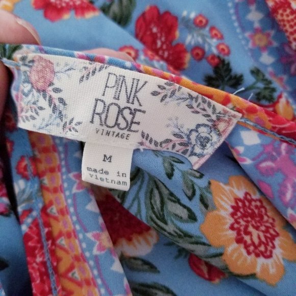 'PINK ROSE VINTAGE'  floral print blouse top - Picture 2 of 4